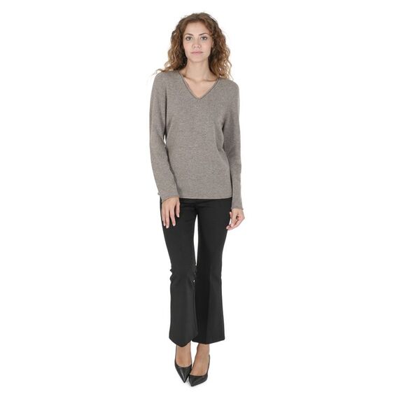 Crown of Edinburgh Cashmere Long Sleeve VNeck Cashmere Sweater Women Taupe - Picture 6 of 7